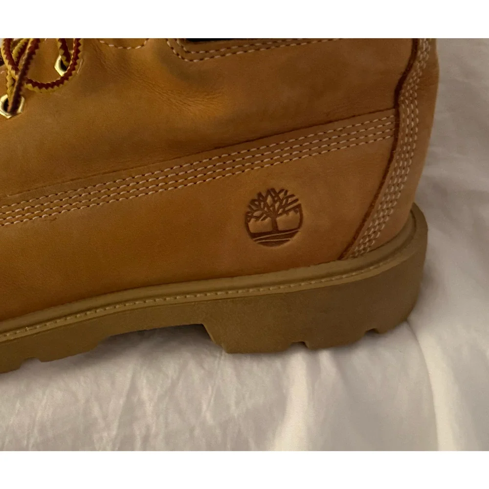 Timberland Boots Teen Boys Size 7 Wheat Tan Leather Lace Up 6 Inch Boots EUC
